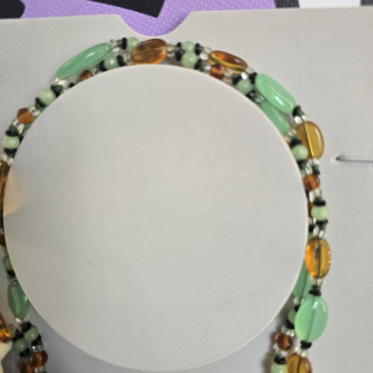 Vintage Mint Green and Amber Beaded Long Necklace Costume Jewellery Retro