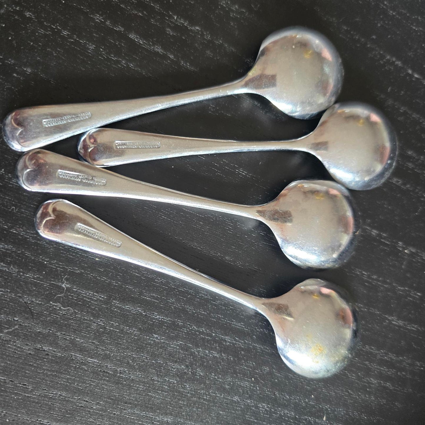 Set of 4 Vintage International Silver CHROME PLATED SOUP Stainless Steel Spoons