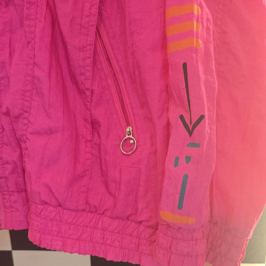 Lucy Women's Size XL Lightweight Jacket Hooded Deep Pink Ruffled Trim Full Zip