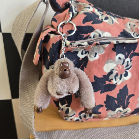 Kipling Cross Body Bag Peach Black Flowers Large With Monkey extra pockets
