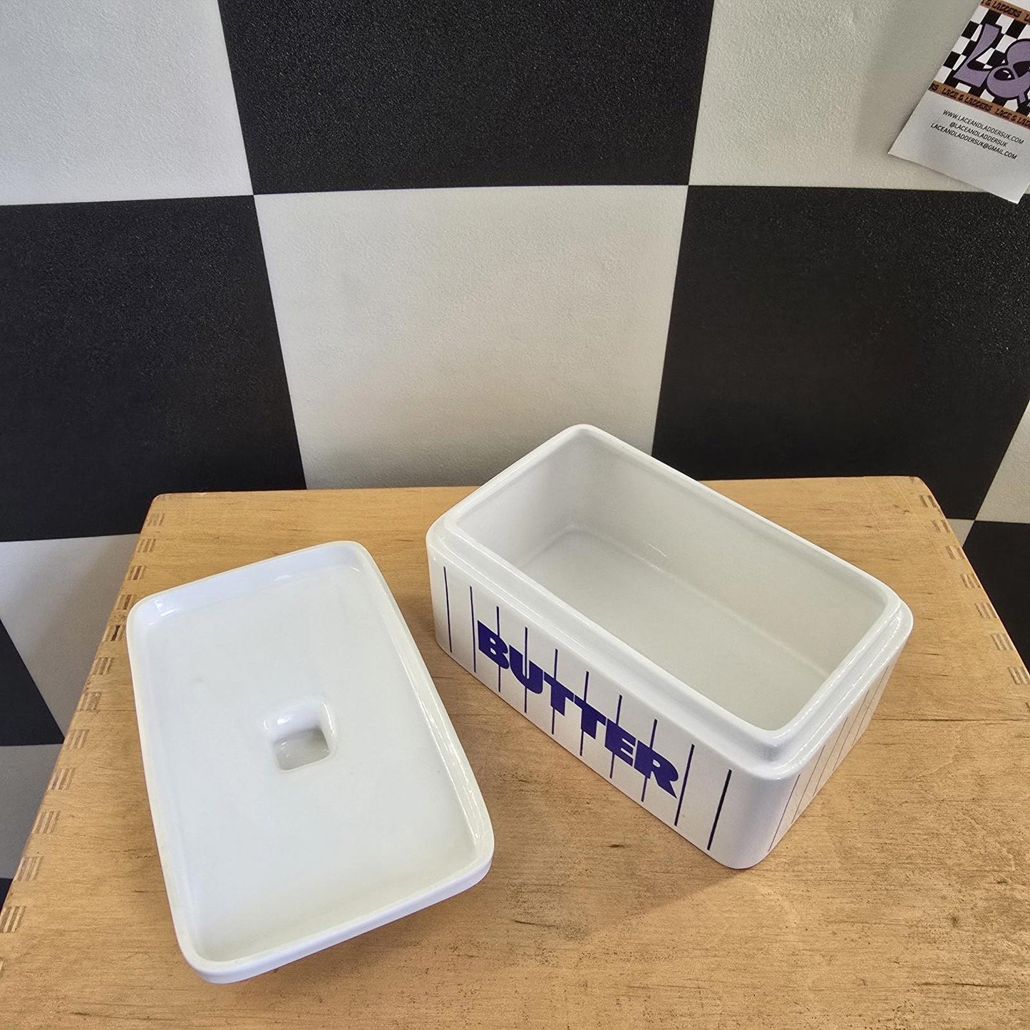 RARE Vintage Hornsea Blue Striped Butter Dish with Lid Retro Kitchenalia