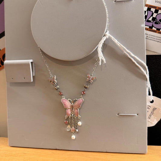 Beautiful Vintage Enamel Butterfly Necklace & Earring Set Gift Boxed