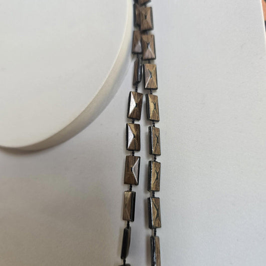 Unusual Vintage Wood Effect Long Necklace MCM 1960s Retro Statement Jewellery