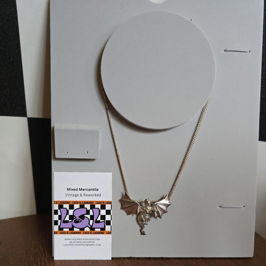 Dragon Necklace 925 Silver Vintage Pendant Gothic Fantasy Legend Flying