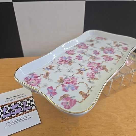 Vintage Cute Floral Cottagecore Pink Server Tray Ceramic Serving Plate