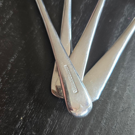 Set of 4 Vintage International Silver CHROME PLATED SOUP Stainless Steel Spoons