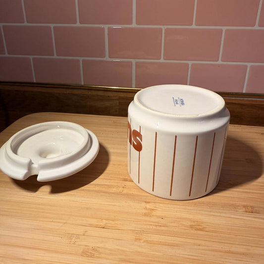 HORNSEA VINTAGE BROWN STRIPED SUGAR bowl WITH LID rare