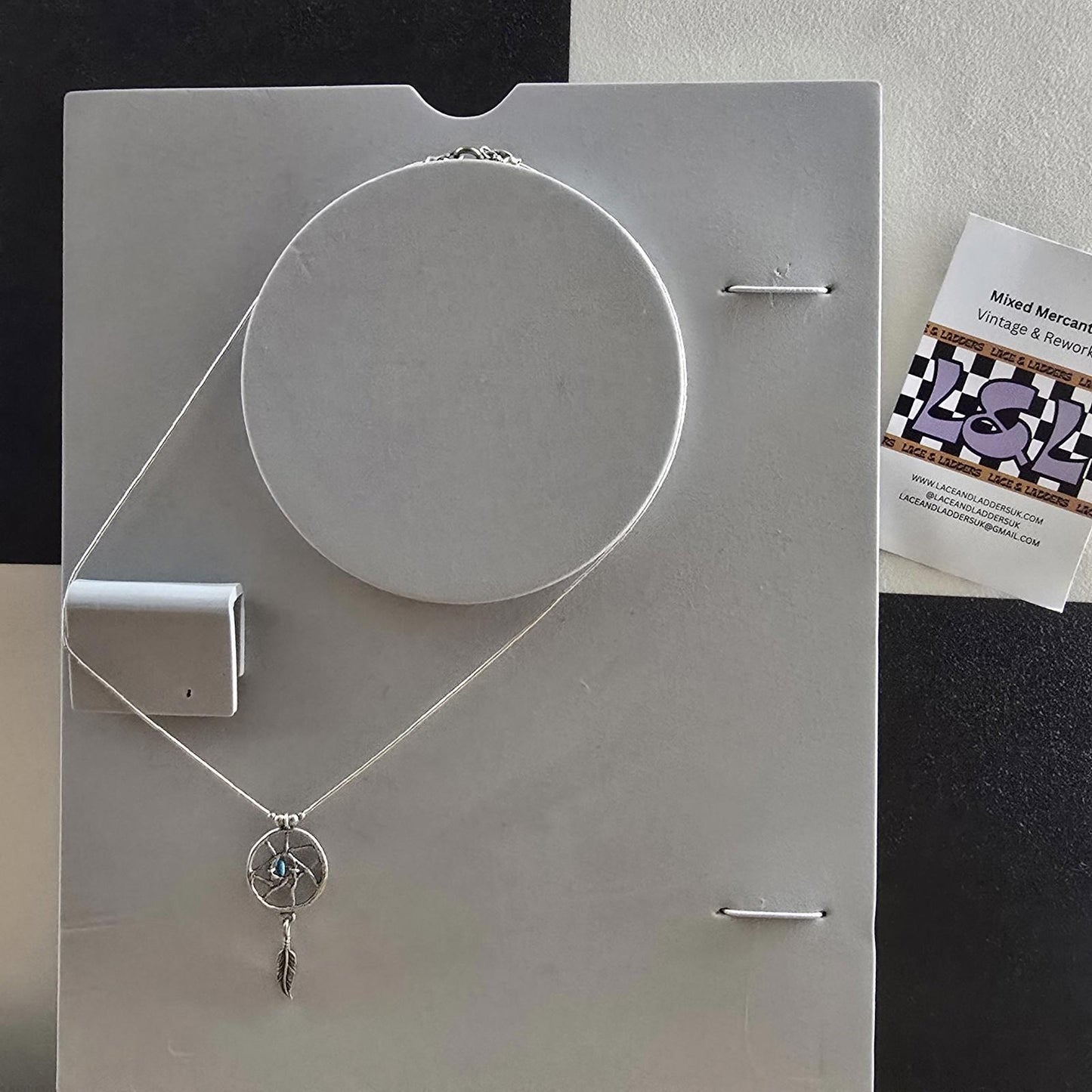 Dream Catcher Sterling Silver Turquoise 18" American Chain Necklace Vintage