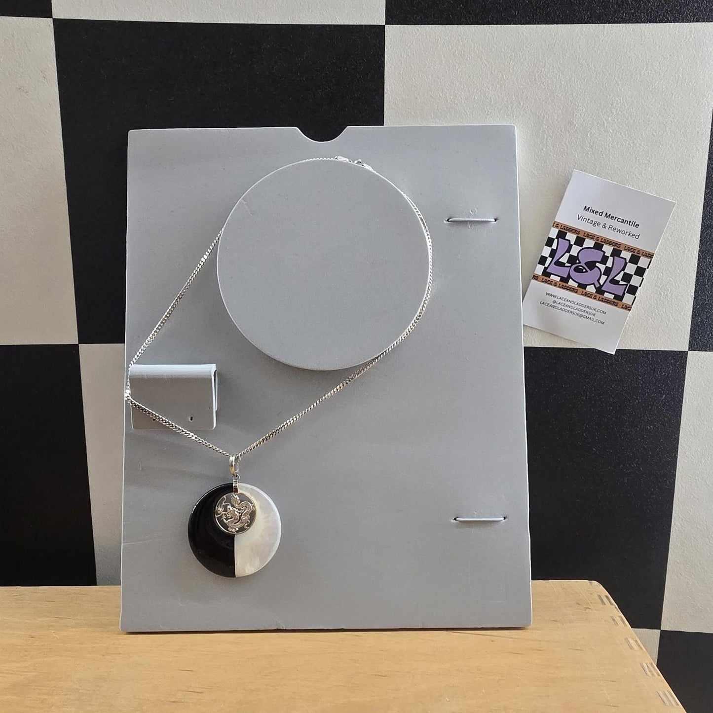 Elisabeth Ashlie/Ross Simons Sterling Silver Onyx MOP Chinese Dragon Chain