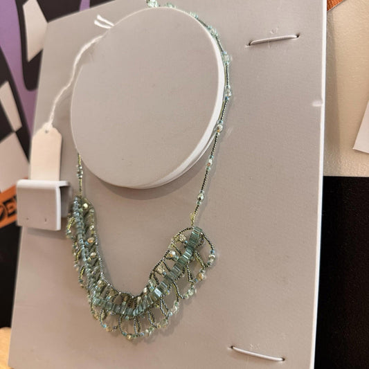 Vintage Handmade Beaded Necklace Green Complex Pattern Choker