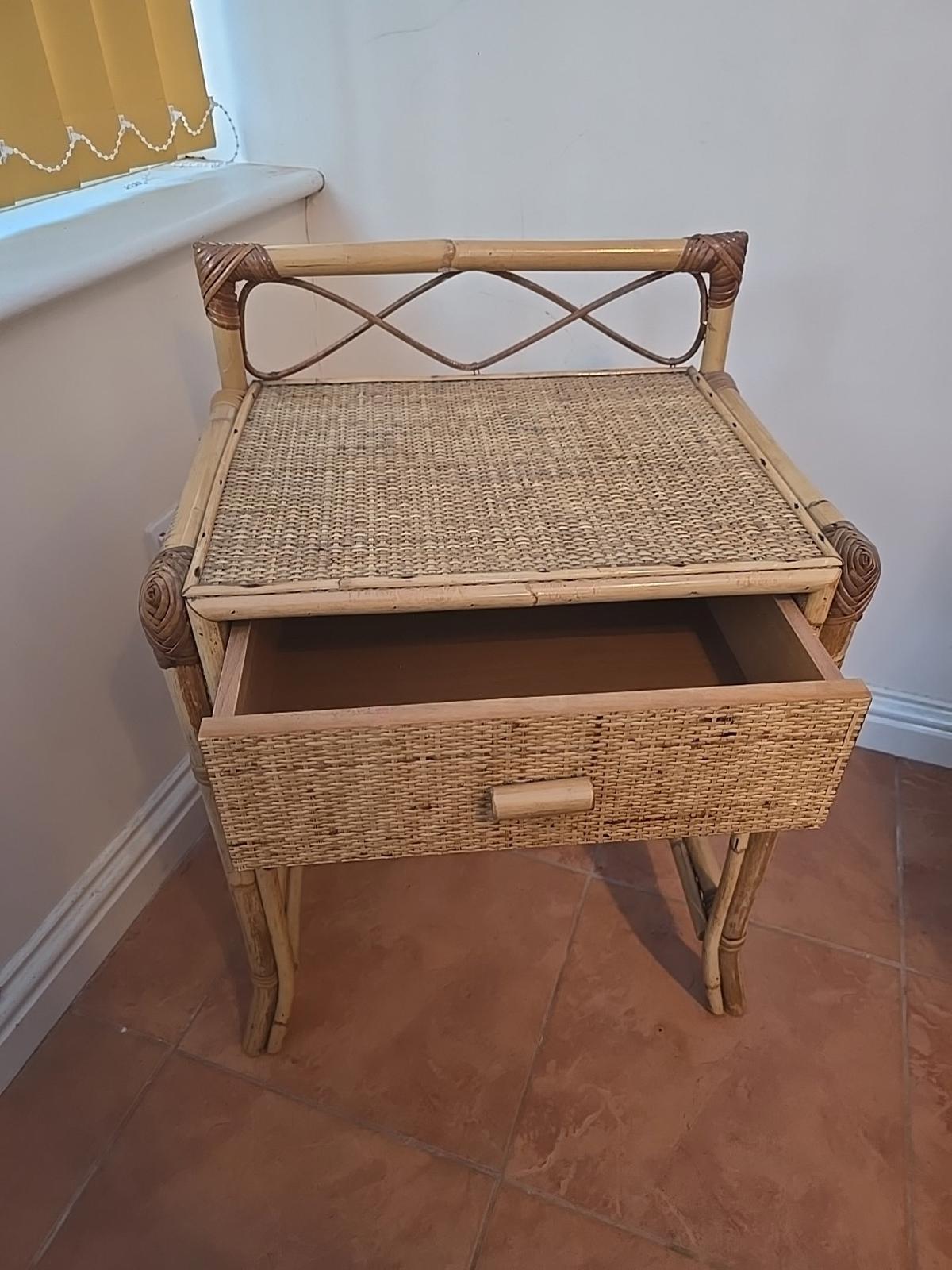 Bamboo Single Drawer Side Table Vintage