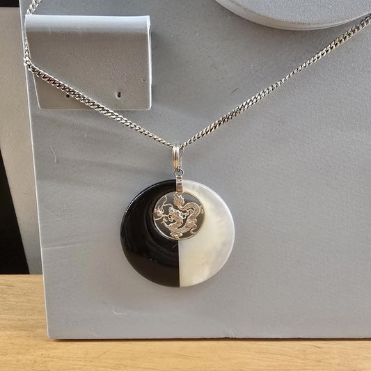 Elisabeth Ashlie/Ross Simons Sterling Silver Onyx MOP Chinese Dragon Chain