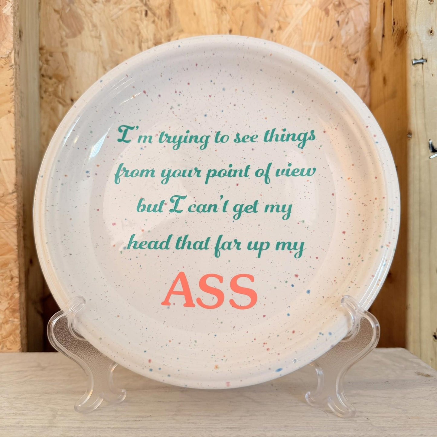 Vintage Plates With Slogan On ‘POV’, Handmade Unique UK Novelty