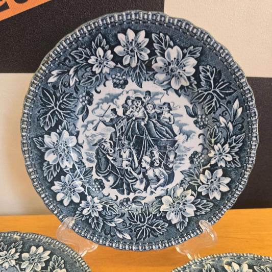 3 Royal Tudor Ware - Coaching Taverns - Blue (1828) 6 1/4" Bread & Butter Plates