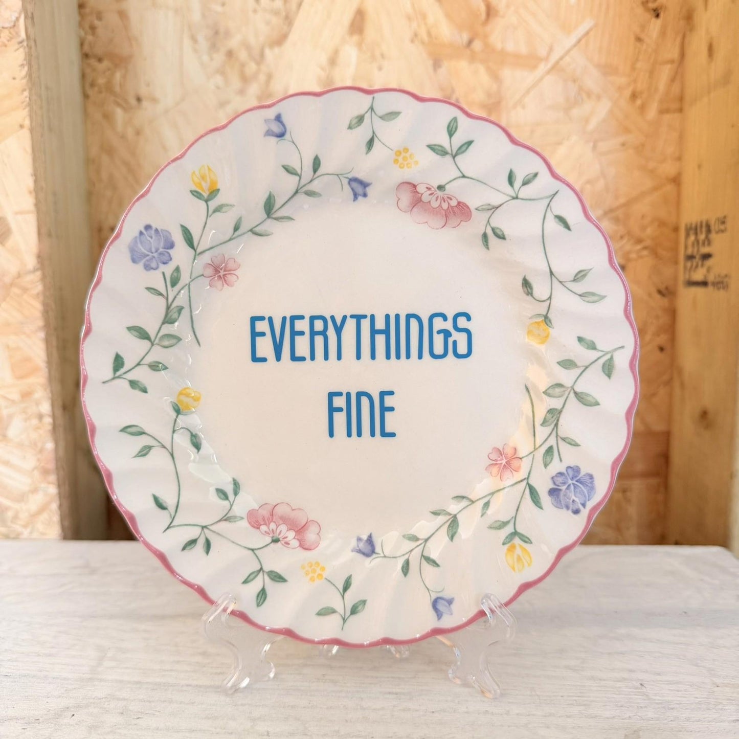 Vintage Plates With Slogan On ‘Everything’s fine’, Handmade Unique UK Novelty