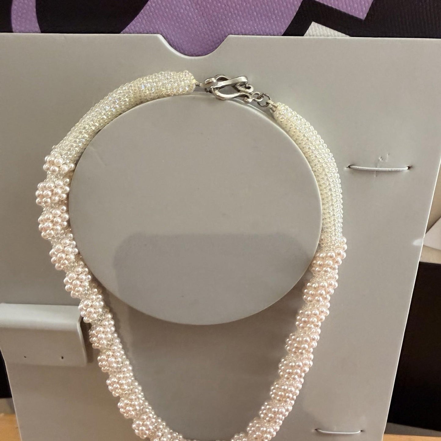 Pink And Pearl Twist Handmade Vintage Necklace Beaded