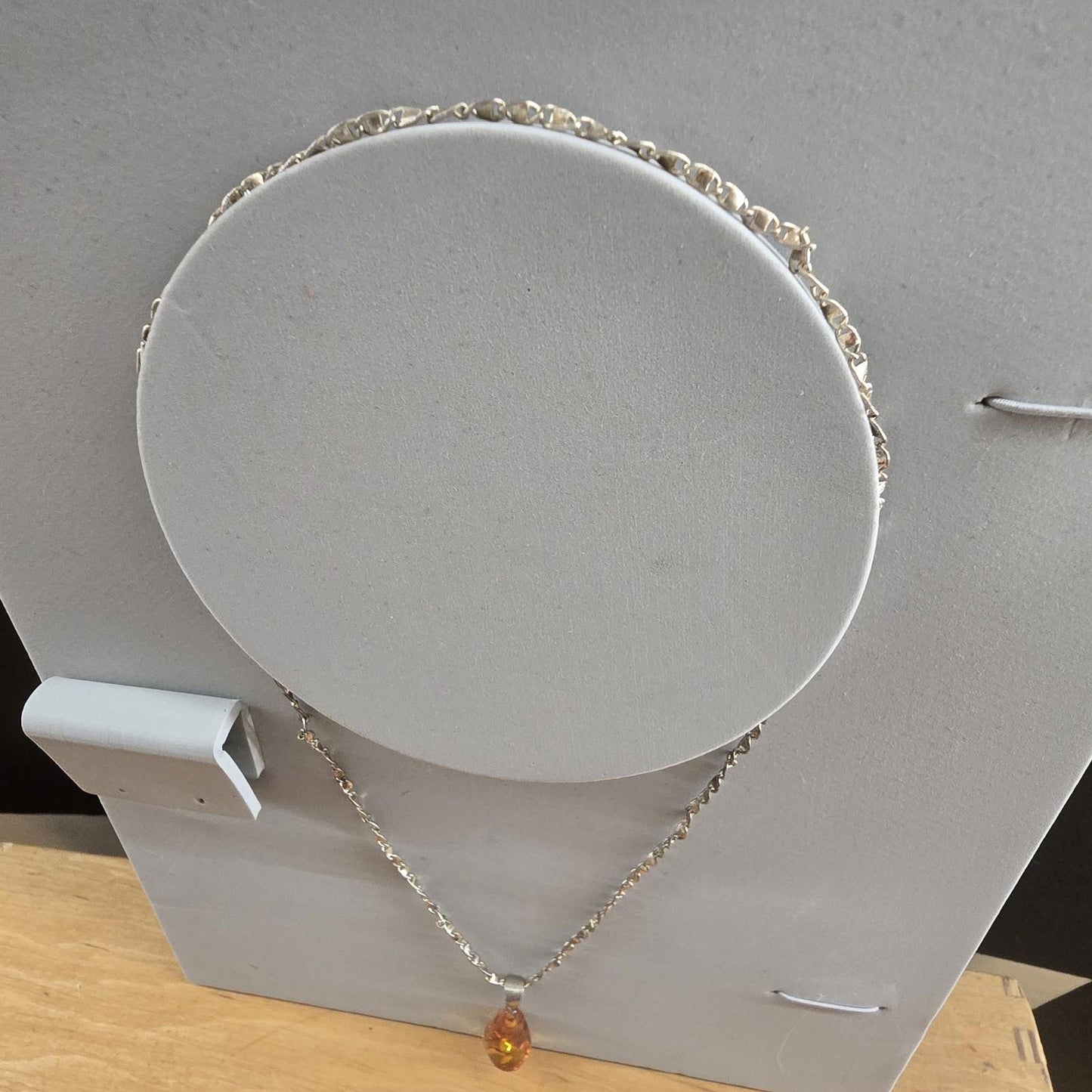 Zoria Baltic Amber-Pendant-Cognac Colour-925 Sterling Silver chain vintage