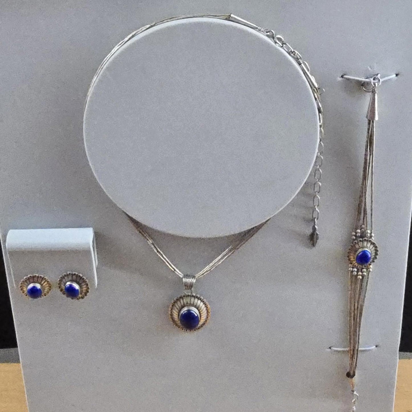 Antique Art Deco S Silver Earrings Necklace Bracelet Set Blue Lapis Lazuli Stone