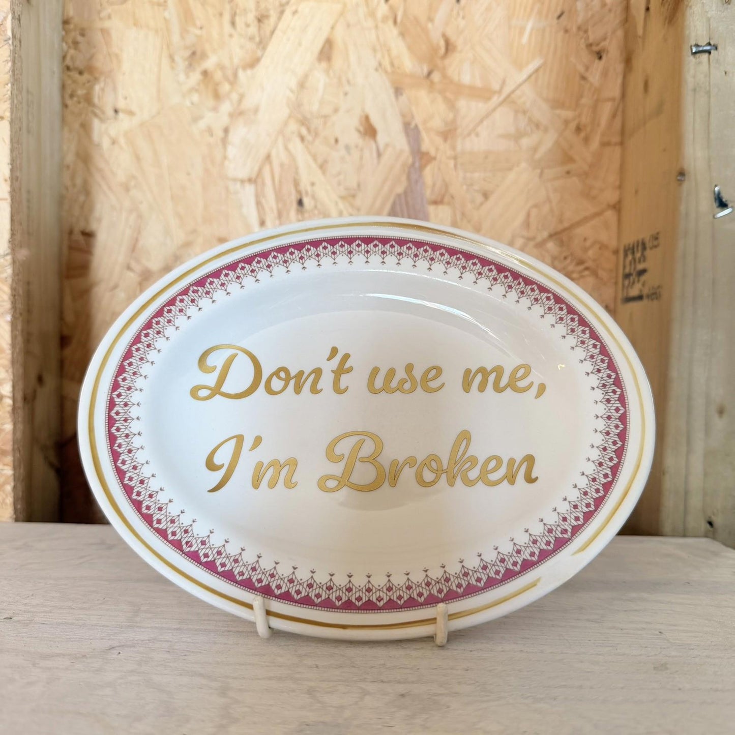 Vintage Plates With Slogan On ‘Broken’, Handmade Unique UK Novelty