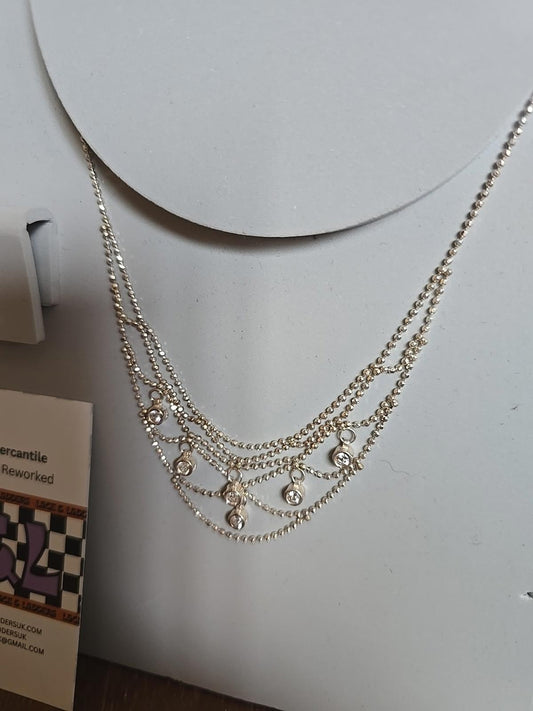 Sterling Silver 925 Vintage Necklace Chain with Cubic Zirconia Pendants