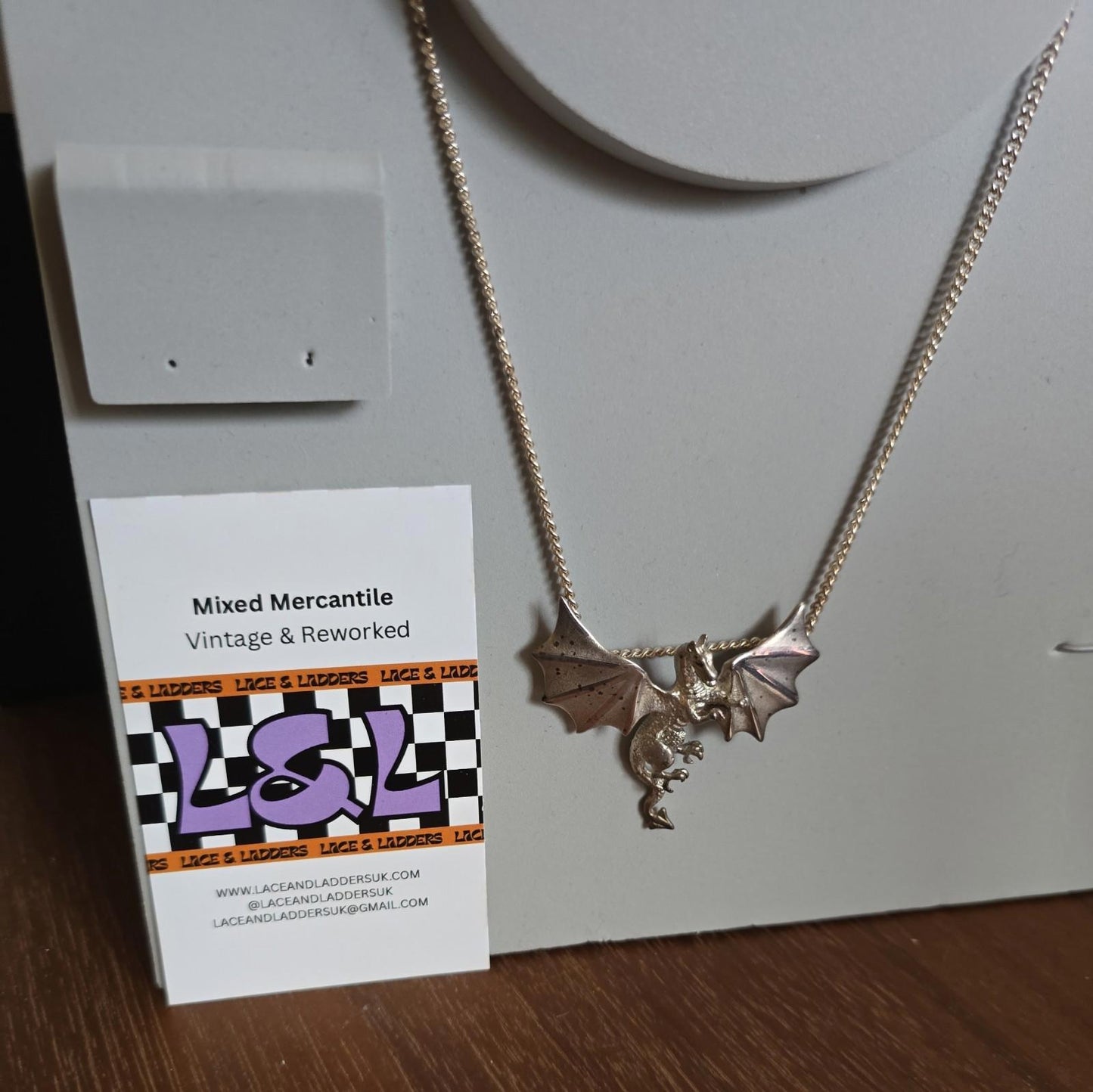 Dragon Necklace 925 Silver Vintage Pendant Gothic Fantasy Legend Flying