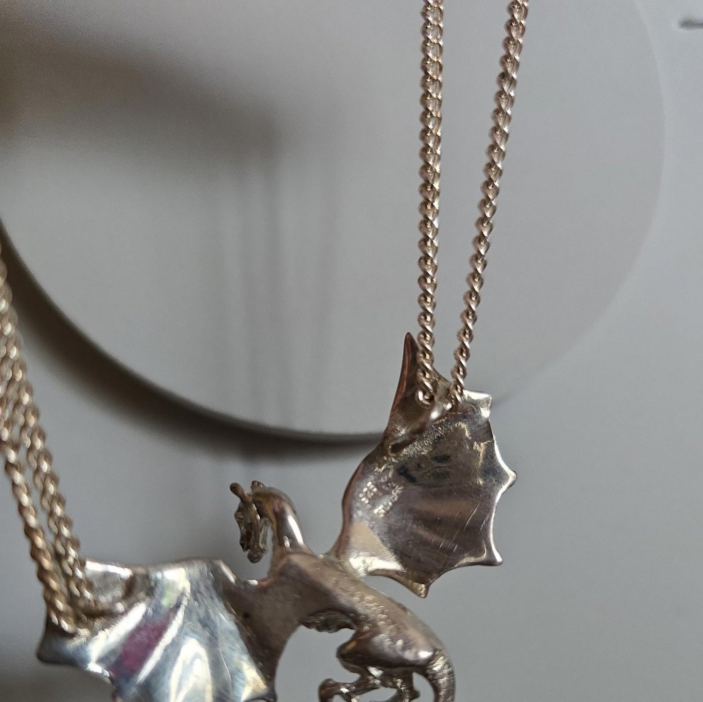 Dragon Necklace 925 Silver Vintage Pendant Gothic Fantasy Legend Flying