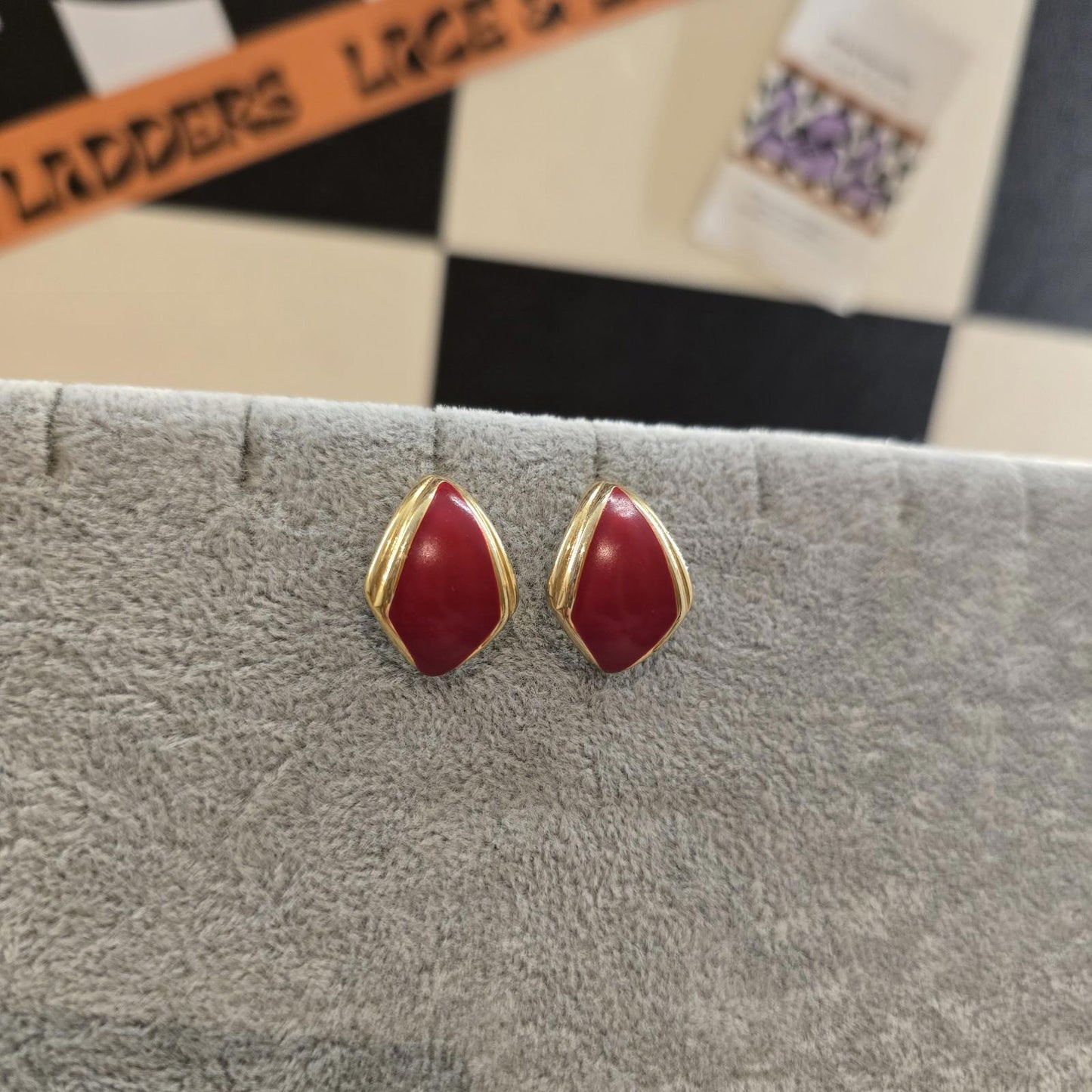 1980s Vintage Gold and Red Statement Earrings Costume Jewellery