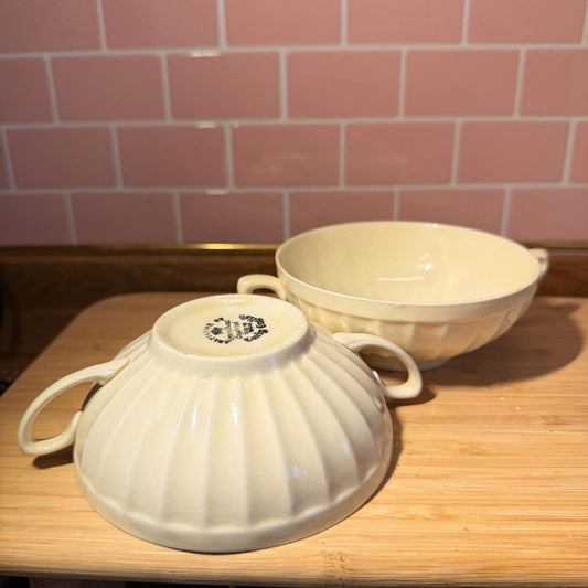 Crown Ducal Ribbed Soup Bowl Pair Art Deco Antique Cream early english rare