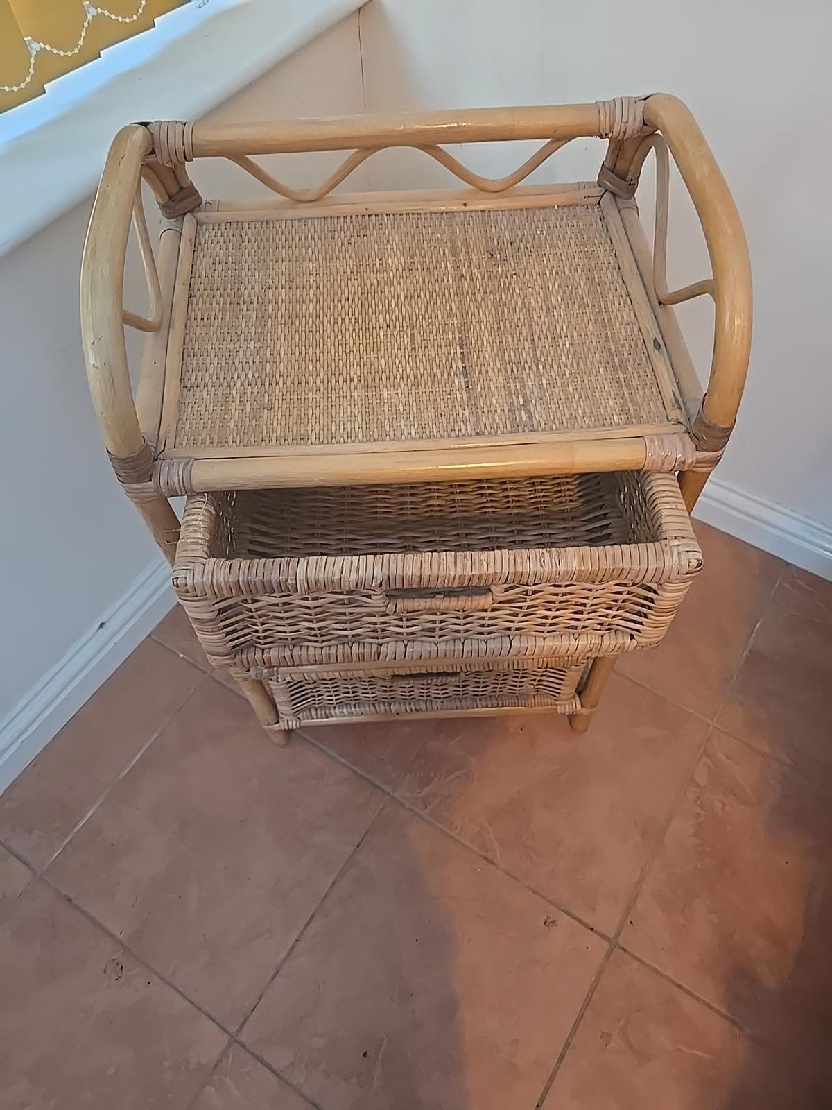Bamboo Cane & Wicker 3 Drawer w Shelf Unit Storage Boho Vintage Retro 1970’s Vgc