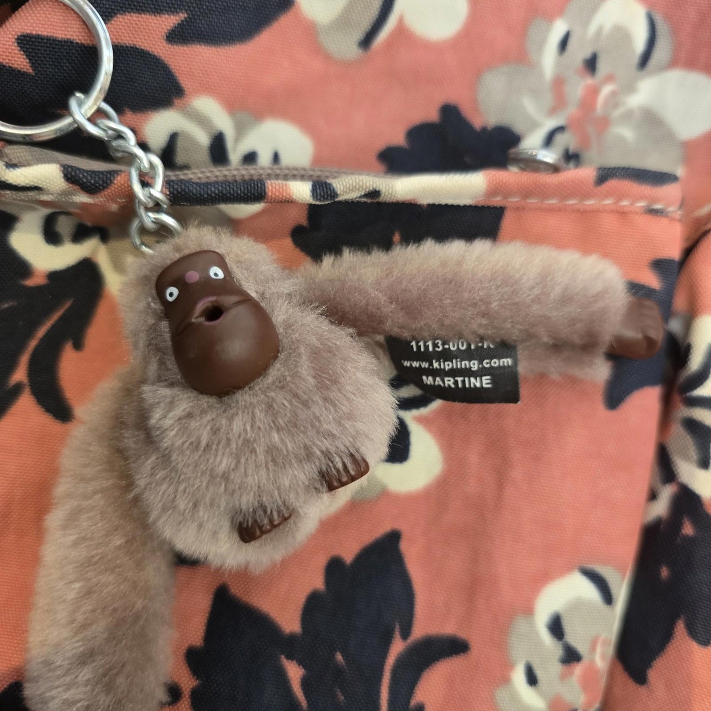 Kipling Cross Body Bag Peach Black Flowers Large With Monkey extra pockets