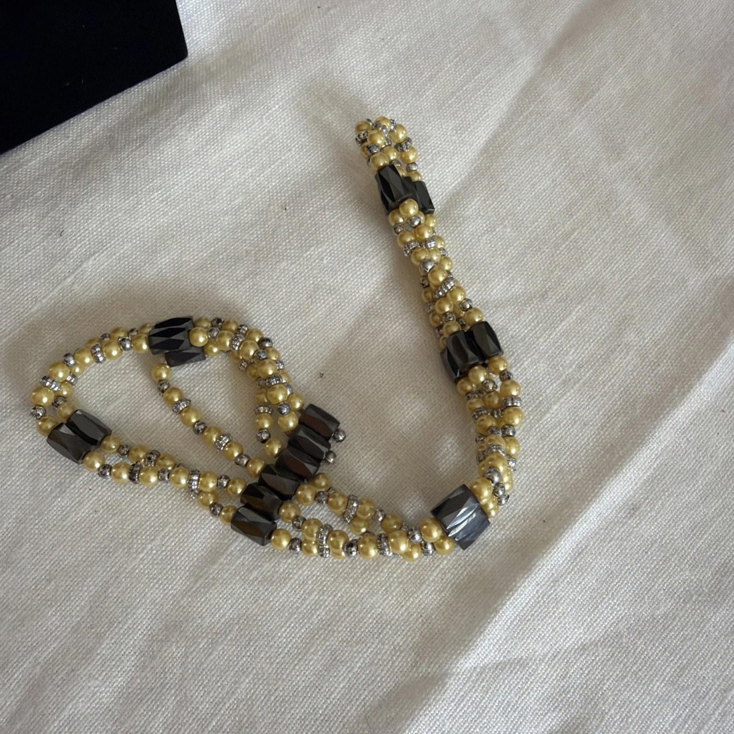 Long Magnetic Hematite & Pink Cats Eye Beaded Necklace Wrap Bracelet