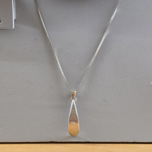 Vintage Silver Curve Teardrop Pendant Necklace Plain 925