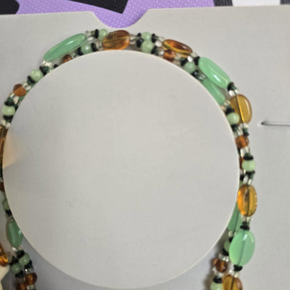 Vintage Mint Green and Amber Beaded Long Necklace Costume Jewellery Retro