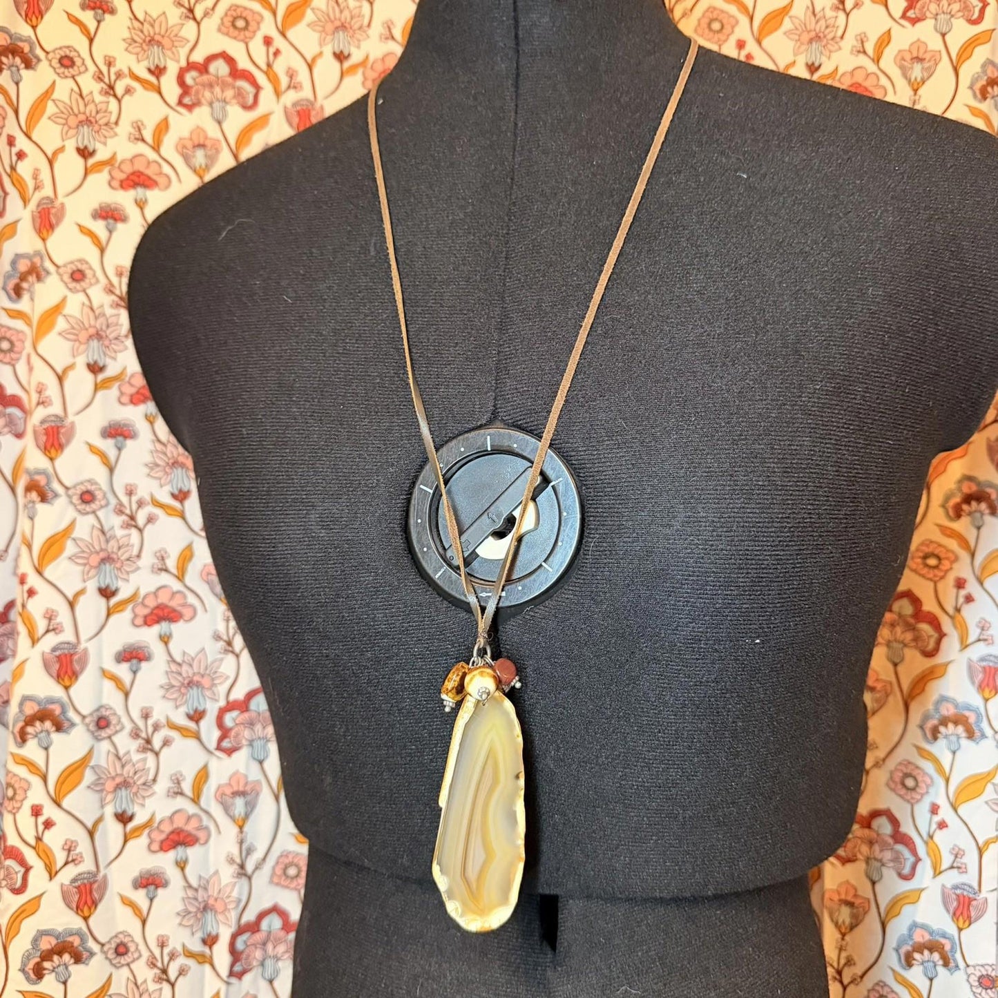 pendant necklace on leather  string 90s y2k style crystal slice