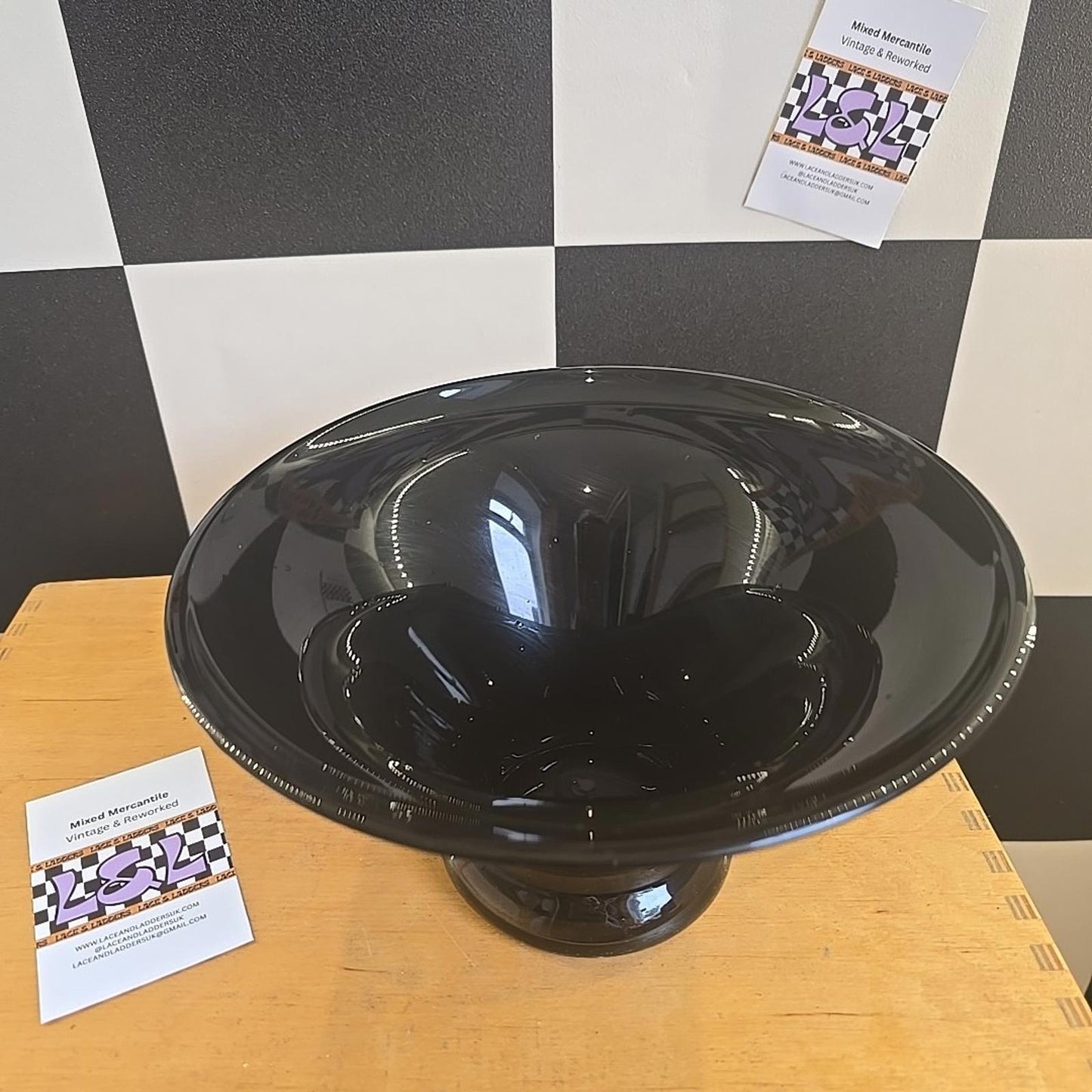 Spectacular MCM VINTAGE Black Glass Vase Unique Design