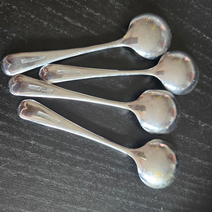 Set of 4 Vintage International Silver CHROME PLATED SOUP Stainless Steel Spoons
