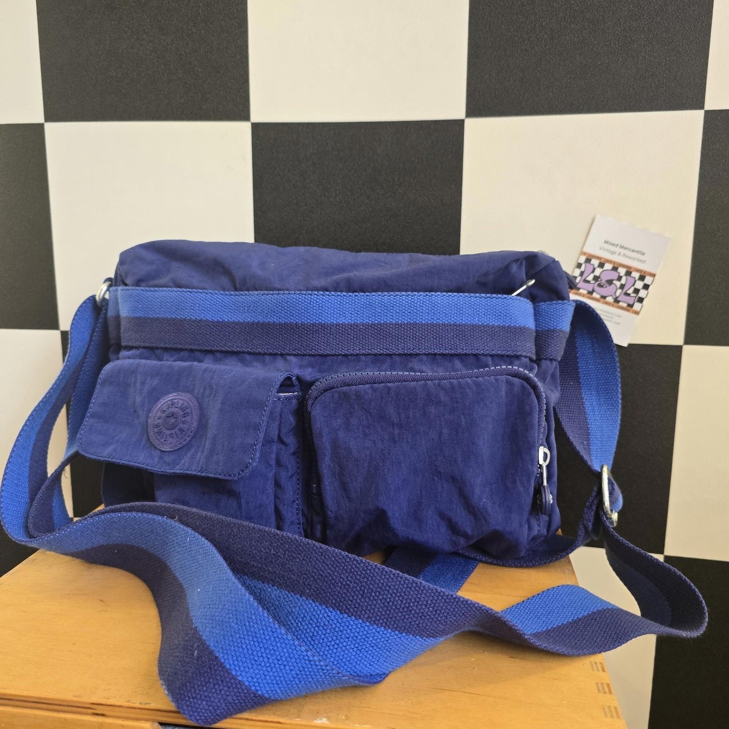 Woman’s Blue Kipling Shoulder Bag With Cross Body Strap Great Condition