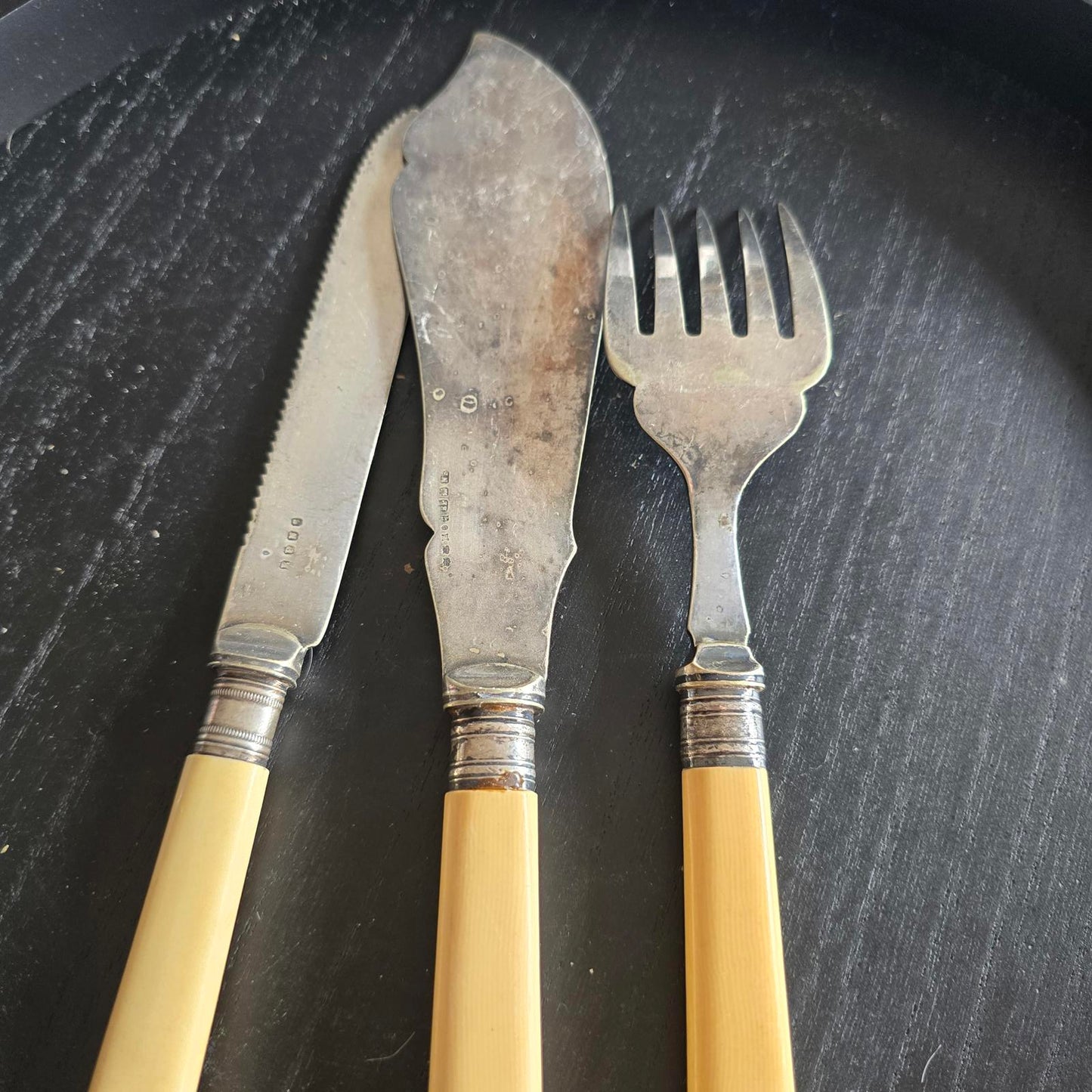 Vintage Cutlery Set with Yellow Handles Real Silver AND Epsn - 3 Pieces