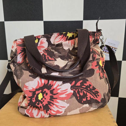 Kipling Brown Floral Crossbody Bag with Monkey Keyring 17” X 11” Ex Con