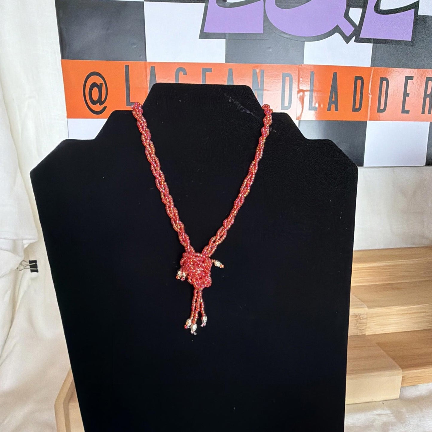 Vintage Costume Jewellery Necklace Beaded Design gorgeous 60s 70s orange funk