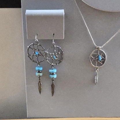 Dream Catcher Sterling Silver Turquoise 18" American Chain Necklace Vintage