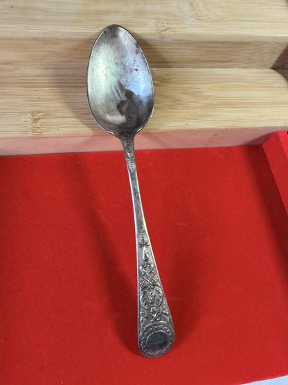 XL Serving Silver Plated Spoon Very Detailed Pattern Antique Vintage Cutlery