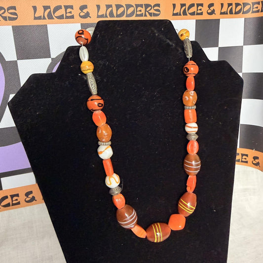 Vintage Costume Jewellery Necklace Beaded Design gorgeous 60s 70s orange funk