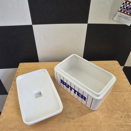 RARE Vintage Hornsea Blue Striped Butter Dish with Lid Retro Kitchenalia