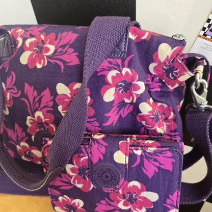 Kipling Medium Handbag In Purple And Pink Multi-print with matching PURSE