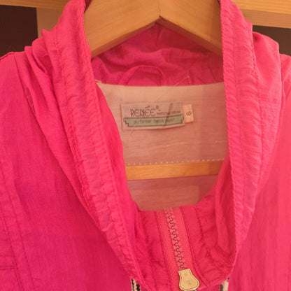Lucy Women's Size XL Lightweight Jacket Hooded Deep Pink Ruffled Trim Full Zip