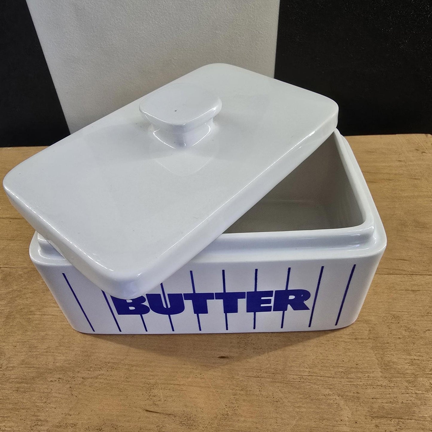 RARE Vintage Hornsea Blue Striped Butter Dish with Lid Retro Kitchenalia