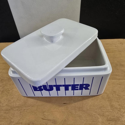 RARE Vintage Hornsea Blue Striped Butter Dish with Lid Retro Kitchenalia