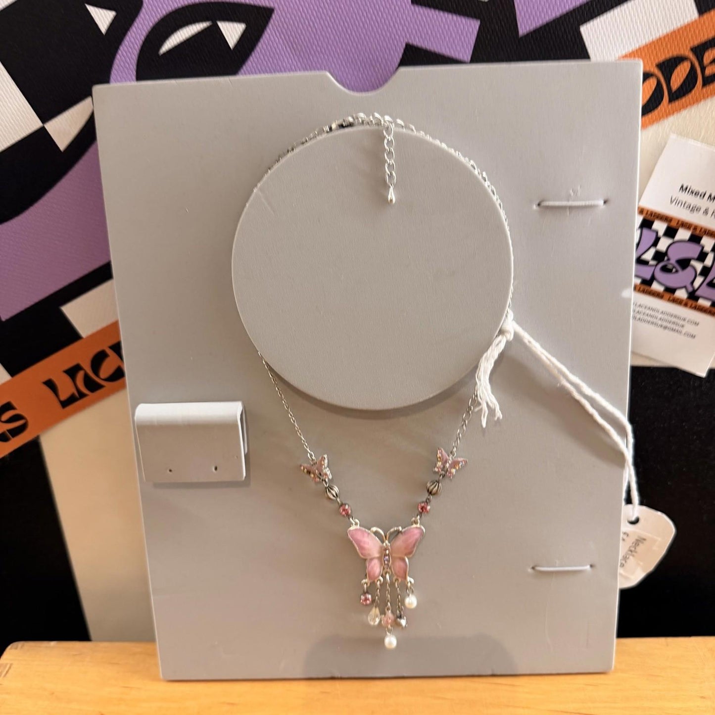 Beautiful Vintage Enamel Butterfly Necklace & Earring Set Gift Boxed