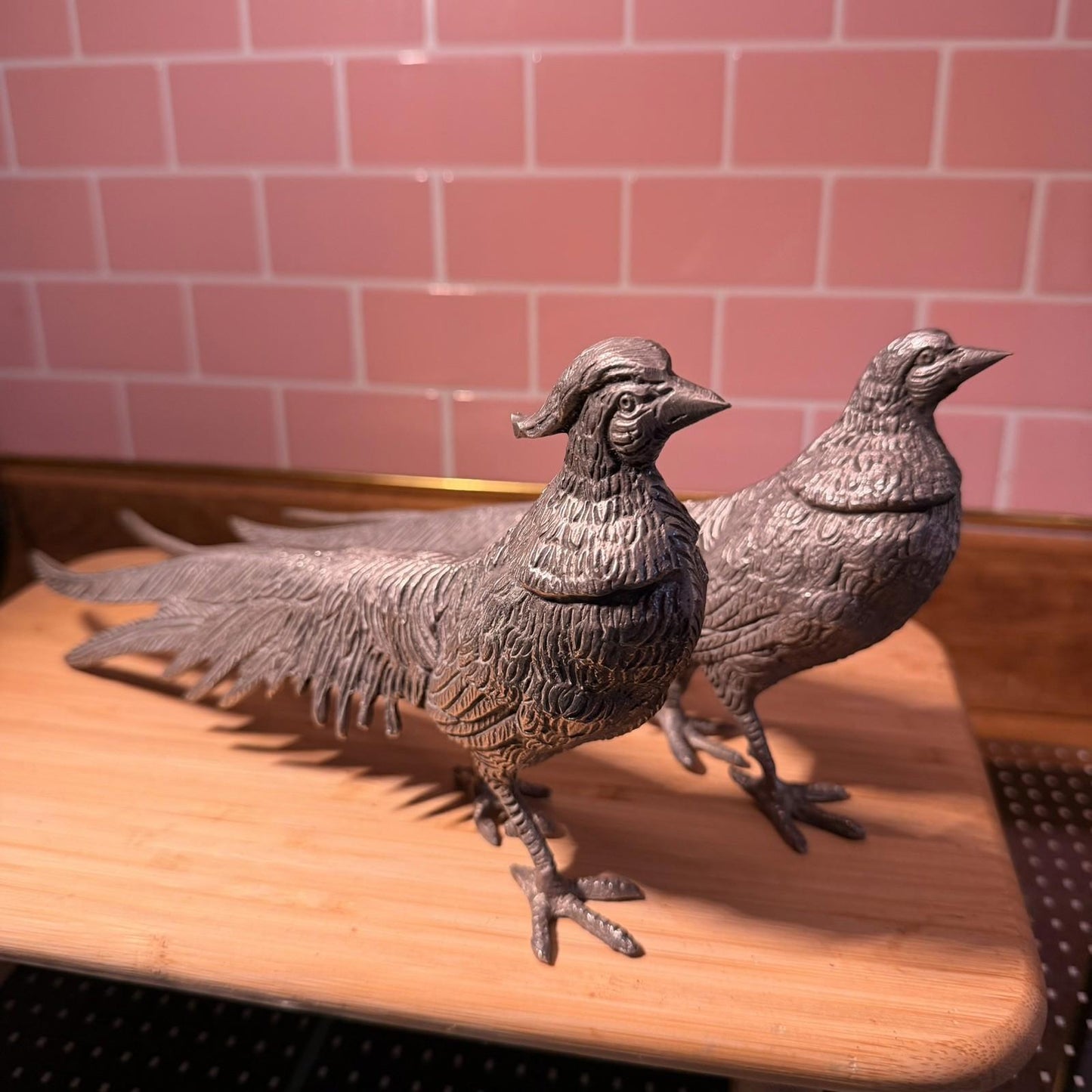 Vintage Alpaca Silver plated Italy Pair of Pheasants 13.3" & 12.5" Art Figurine